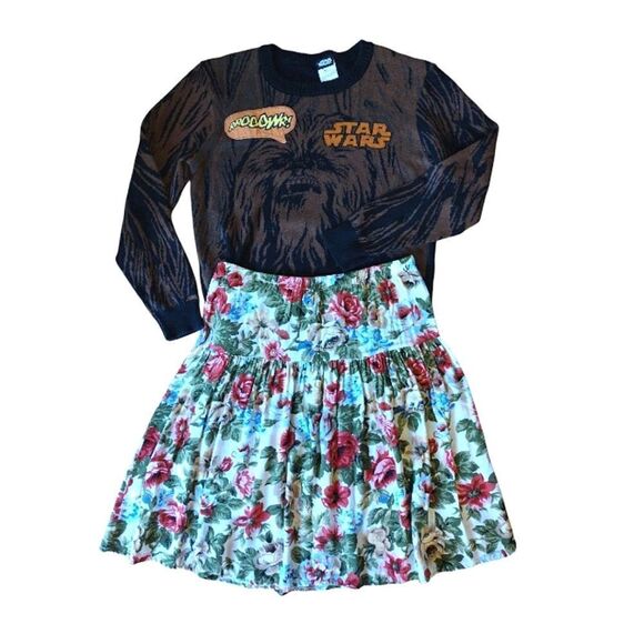 VTG 90s Colorful Floral High Waist Pull On Pleated Midi Skirt *fits like Med - Picture 8 of 16